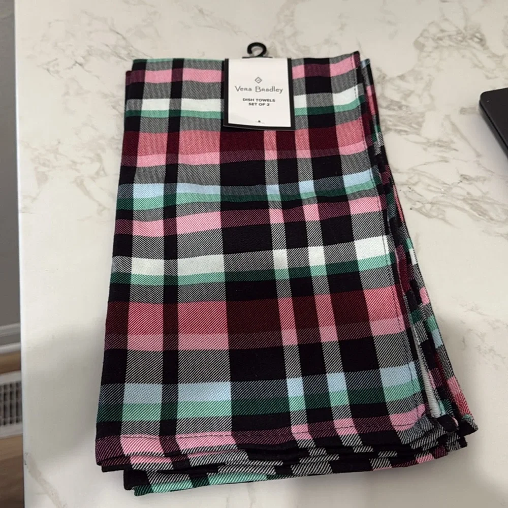 Vera Bradley‎ Table Dish Towel Ribbons Plaid 2 Pack NWT